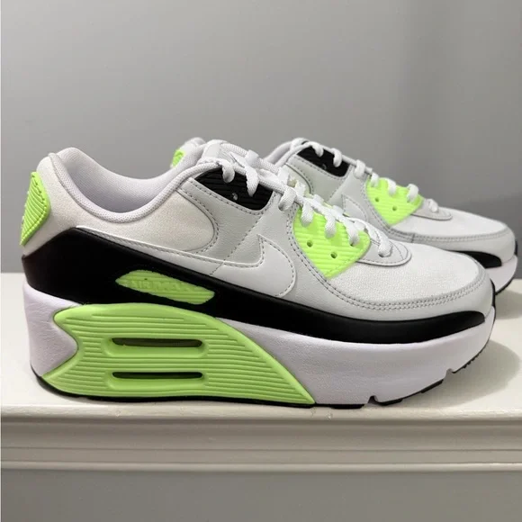 NIKE WOMENS AIR MAX 90 LV8 SNEAKERS-Photon Dust/White-Lime-Black-SIZE 8.5 - Picture 11 of 17